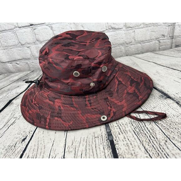 American Patriot Red Camo Bucket Hat Boonie Vented Snaps Adjustable Fishing - Picture 3 of 4
